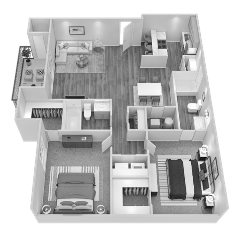 Floor plan for 2 beds, 2 baths, 1007 sqft